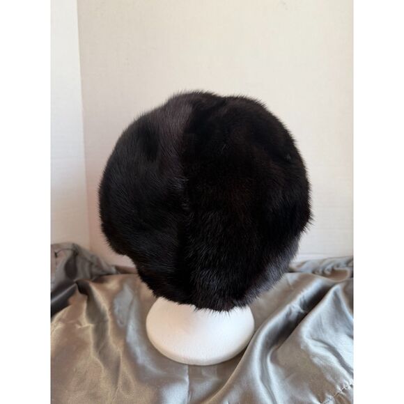 Vintage Black Mink Fur Hat Pillbox 1960s Real Fur Hat Classic Elegant